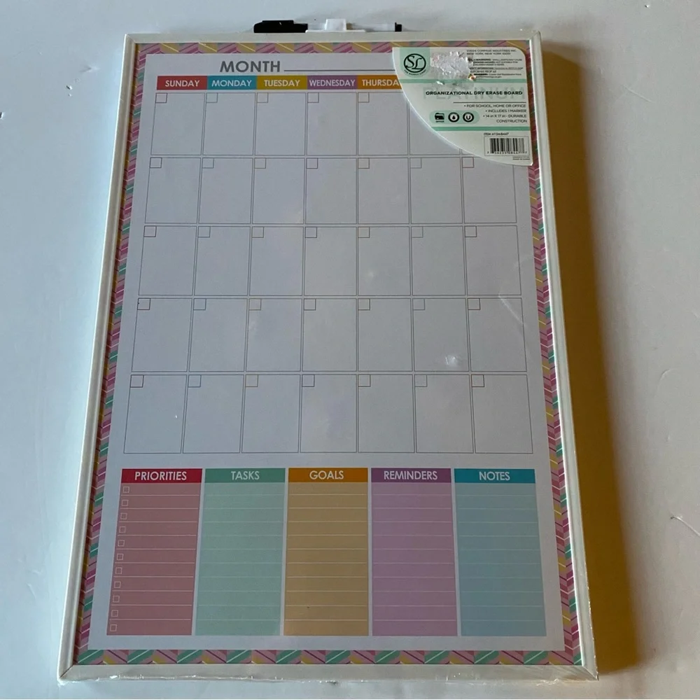 Organizational Dry Erase Monthly Planner Board. 18x12.5